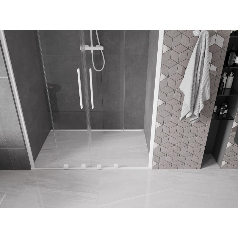 Mexen Velar Duo tolóajtók zuhanykabinhoz 160 cm, átlátszó, fehér - 871-160-000-02-20