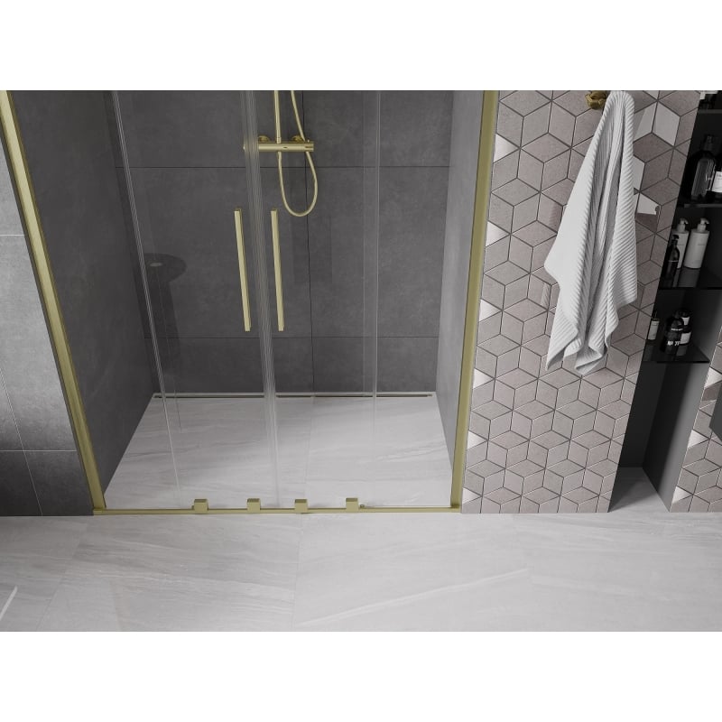 Mexen Velar Duo uși de duș glisante 140 cm, transparent, auriu periat - 871-140-000-02-55