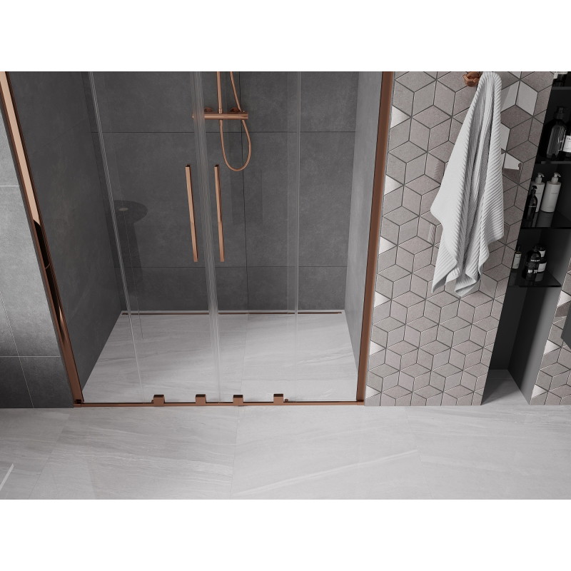 Mexen Velar Duo tolóajtós zuhanyajtó 140 cm, átlátszó, rózsaarany - 871-140-000-02-60