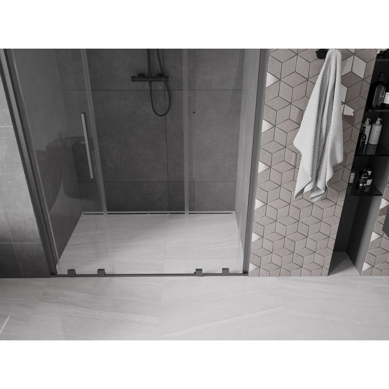 Mexen Velar Duo uși de duș culisante 150 cm, transparent, gri armă periat - 871-150-000-02-66