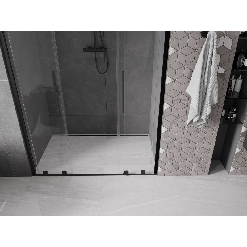 Mexen Velar Duo tolóajtós zuhanyajtó 140 cm, átlátszó, fekete - 871-140-000-02-70