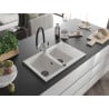 Mexen Gaspar Chiuvetă de granit de 1,5 compartiment cu picurător și baterie de bucătărie Duo, Albă - 6507-20-671701-07-B