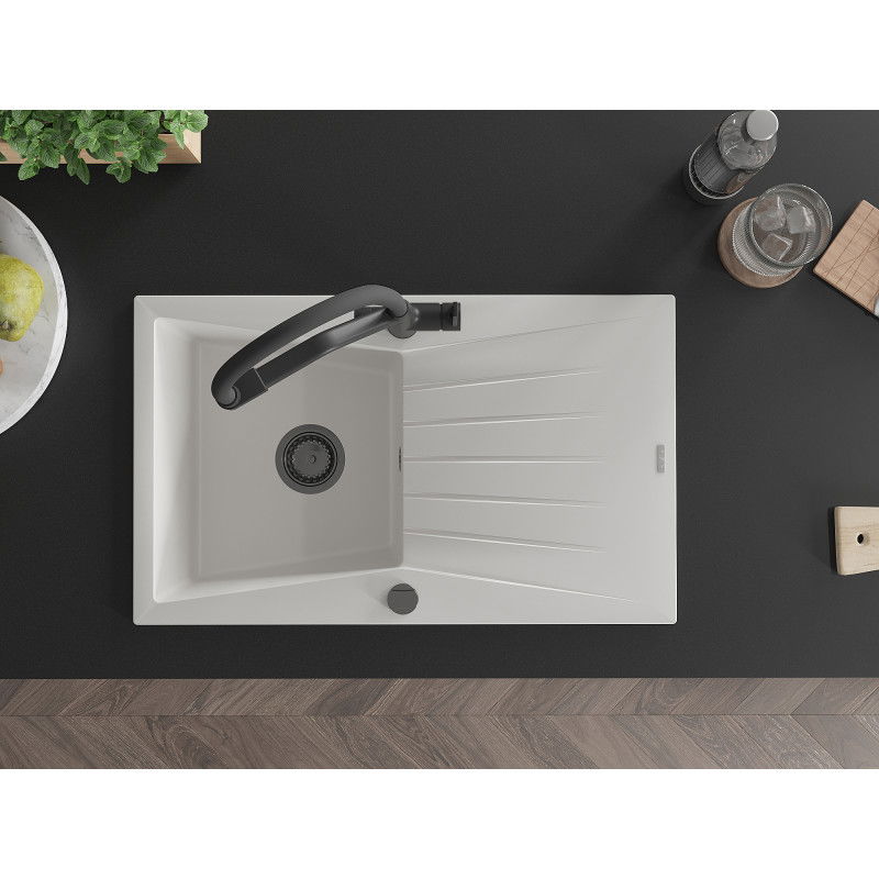 Mexen Cesar 1 rekeszes gránit mosogatócsapteleppel és csapteleppel Duo, fehér - 6514-20-671701-70-B