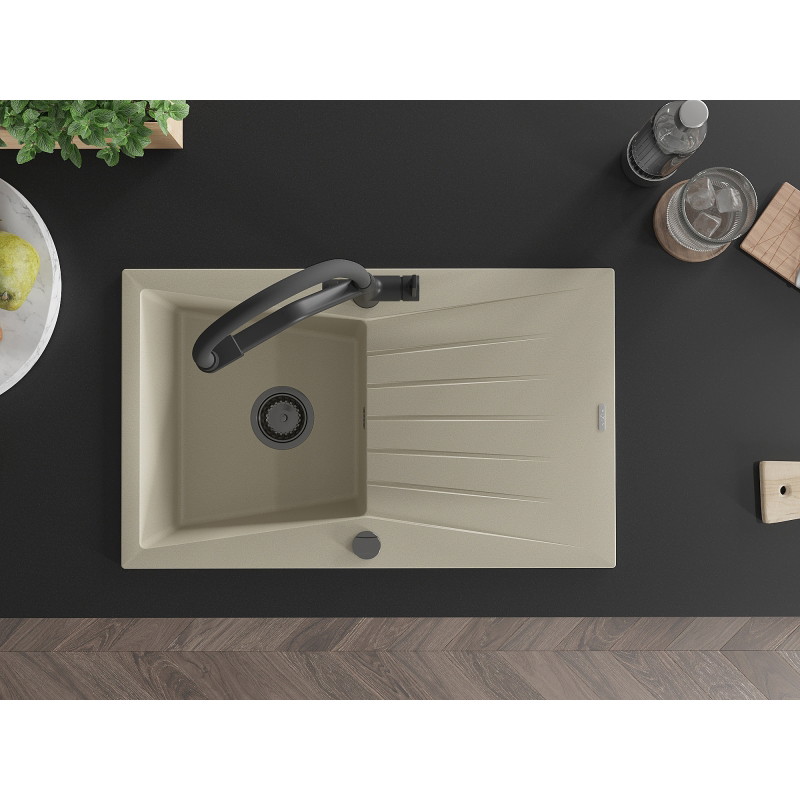 Mexen Cesar gránit egytálcás mosogató lefolyóval és Duo konyhai csappal, bézs - 6514-69-671701-70-B