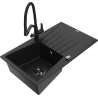 Mexen Cesar gránit mosogató 1-medencés, csepegtetős, Duo konyhai csapteleppel, fekete - 6514-77-671701-70-B