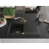 Mexen Cesar chiuvetă din granit cu 1 compartiment, cu scurgător și baterie de bucătărie Duo, negru - 6514-77-671701-57-G