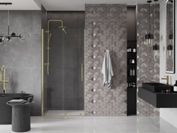 Mexen Velar uși de duș glisante 110 cm, transparente, aurite periat - 871-110-000-01-55