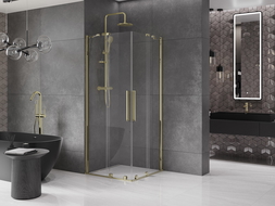 Mexen Velar Duo cabină de duș extensibilă 80 x 80 cm, transparent, aurie - 871-080-080-02-50