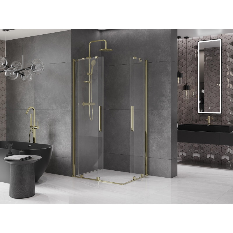 Mexen Velar Duo tolóajtós zuhanykabin 100 x 90 cm, áttetsző, arany - 871-100-090-02-50