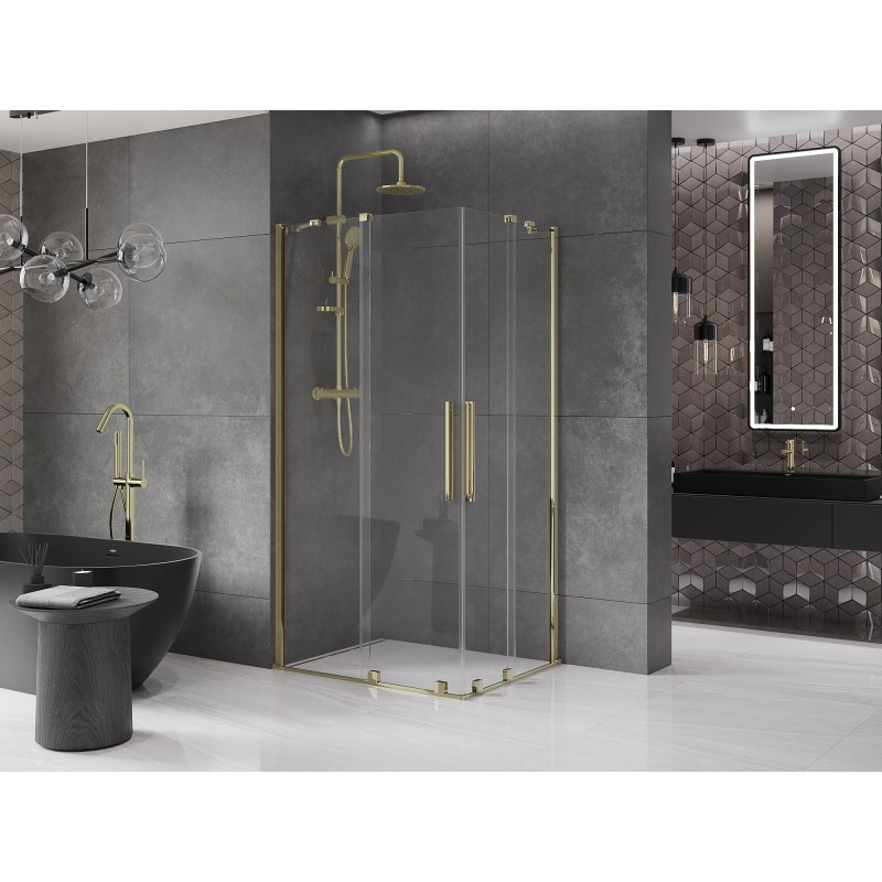 Mexen Velar Duo tolóajtós zuhanykabin 100 x 90 cm, áttetsző, arany - 871-100-090-02-50