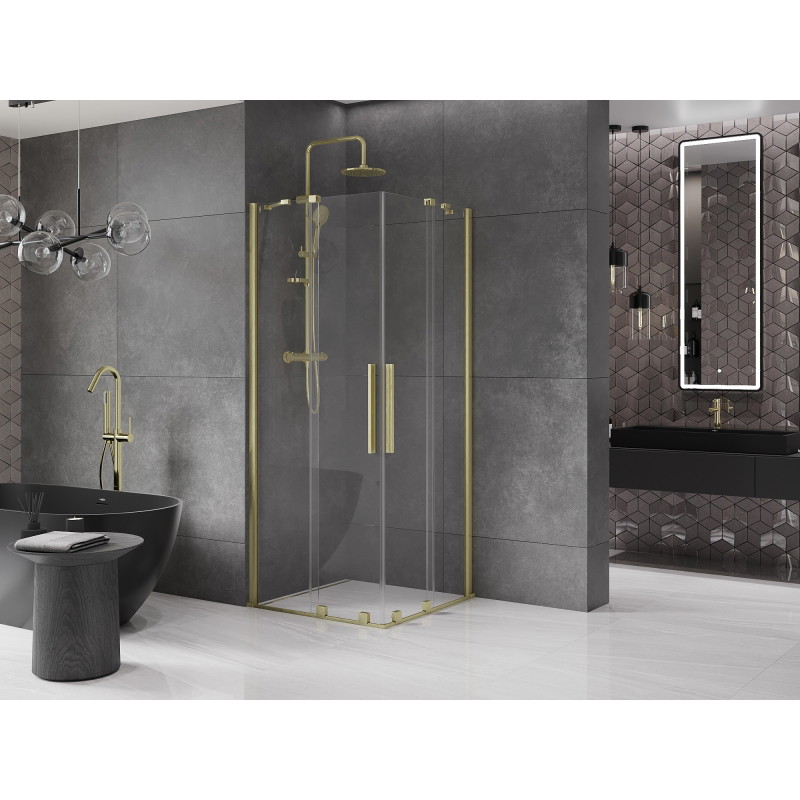Mexen Velar Duo 80 x 80 cm-es, átlátszó, arany, csiszolt, tolóajtós zuhanykabin - 871-080-080-02-55