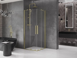 Mexen Velar Duo cabină de duș extensibilă 80 x 80 cm, transparent, auriu cu aspect periat - 871-080-080-02-55