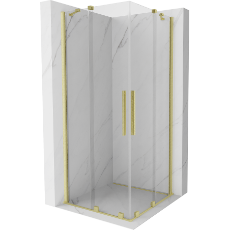 Mexen Velar Duo tolóajtós zuhanykabin 90 x 90 cm, átlátszó, arany kefével - 871-090-090-02-55