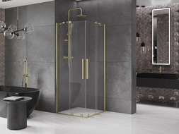 Mexen Velar Duo cabină de duș glisantă 100 x 100 cm, transparentă, auriu periat - 871-100-100-02-55