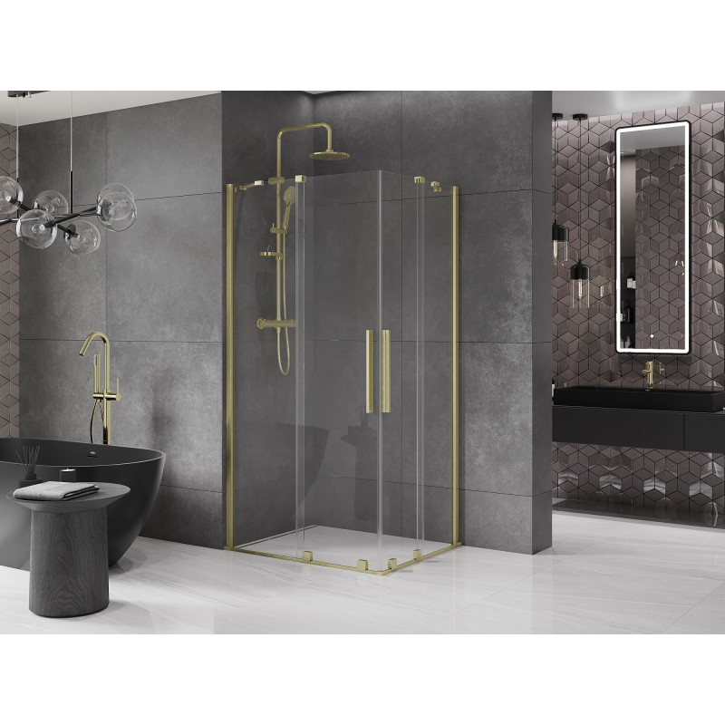Mexen Velar Duo cabină de duș glisantă 100 x 90 cm, transparentă, aurie periată - 871-100-090-02-55