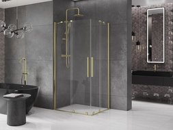 Mexen Velar Duo cabină de duș extensibilă 100 x 90 cm, transparent, auriu cu aspect periat - 871-100-090-02-55