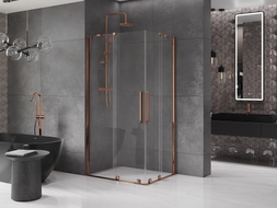 Mexen Velar Duo cabină de duș cu uși glisante 90 x 80 cm, transparent, aur roz - 871-090-080-02-60