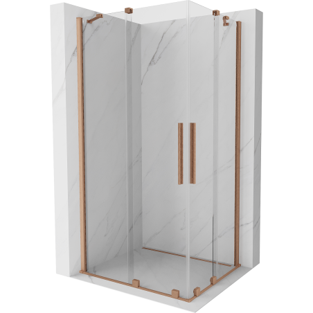 Mexen Velar Duo tolóajtós zuhanykabin 90 x 80 cm, átlátszó, selyemfényű réz - 871-090-080-02-65
