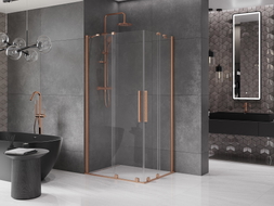 Mexen Velar Cabină de duș Duo glisantă 90 x 80 cm, transparentă, cupru periat - 871-090-080-02-65