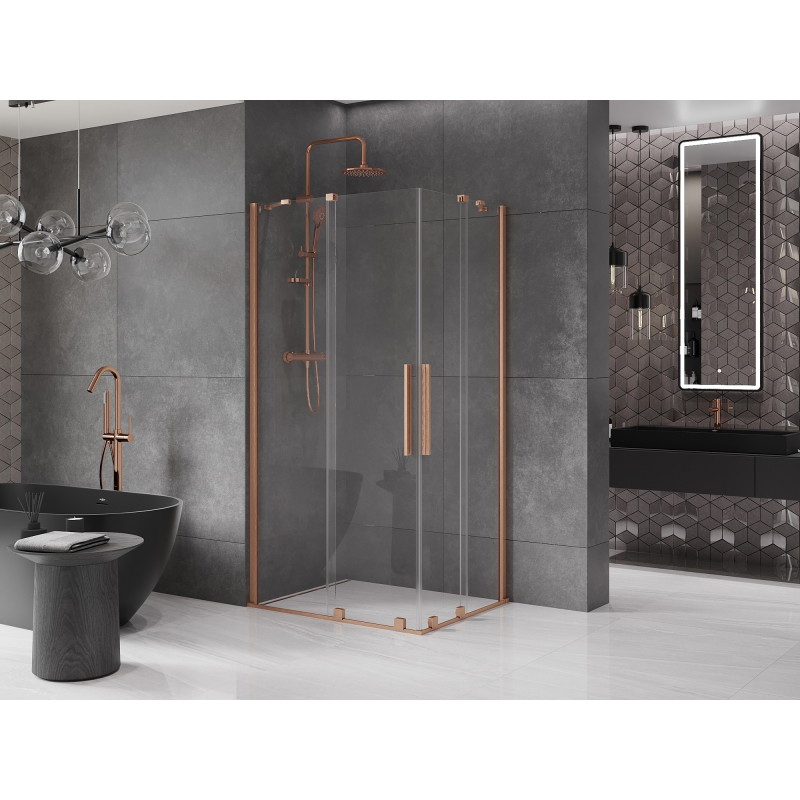 Mexen Velar Duo zuhanykabin tolóajtóval 100 x 90 cm, átlátszó, kefe réz - 871-100-090-02-65