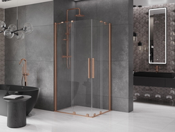 Mexen Velar Duo cabină de duș extensibilă 100 x 90 cm, transparent, Cupru cu aspect periat - 871-100-090-02-65