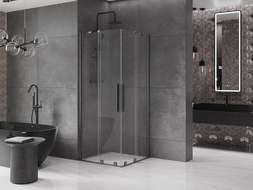 Mexen Velar Duo zuhanykabin tolóajtóval 80 x 80 cm, átlátszó, gun gray kefélt - 871-080-080-02-66