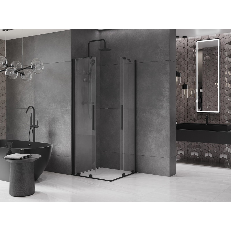 Mexen Velar Duo tolóajtós zuhanykabin 90 x 90 cm, átlátszó, fekete - 871-090-090-02-70