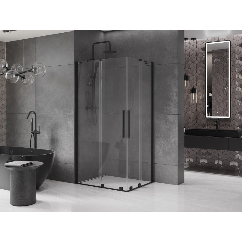 Mexen Velar Cabină de duș cu uși glisante Duo 90 x 80 cm, transparentă, neagră - 871-090-080-02-70