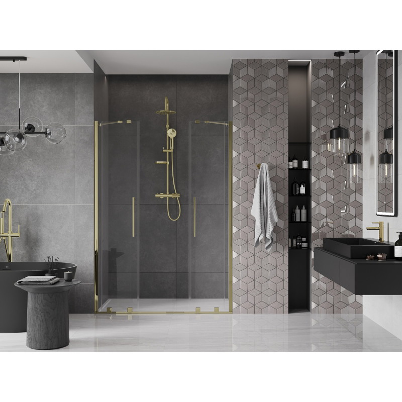 Mexen Velar Duo 150 cm-es, átlátszó, arany tolóajtós zuhanyajtó - 871-150-000-02-50