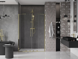 Mexen Velar Duo uși de duș glisante 160 cm, transparente, aurii - 871-160-000-02-50