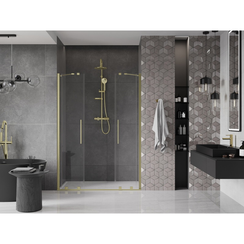 Mexen Velar Duo uși de duș glisante 140 cm, transparent, aurie periată - 871-140-000-02-55