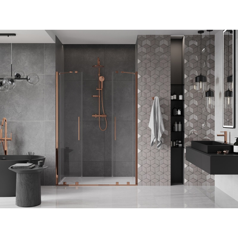Mexen Velar Duo uși de duș culisante 150 cm, transparent, aur roz - 871-150-000-02-60