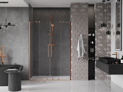 Mexen Velar Duo tolóajtós zuhanykabin 150 cm, átlátszó, kefélt réz - 871-150-000-02-65