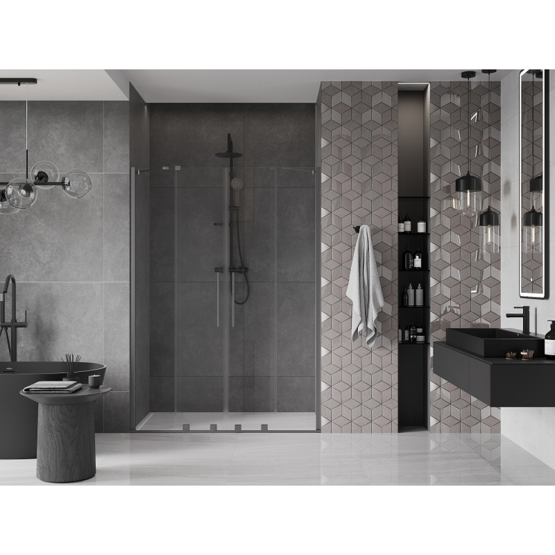 Mexen Velar Duo uși de duș culisante 150 cm, transparent, gri armă periat - 871-150-000-02-66
