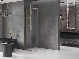 Mexen Velar cabină de duș extensibilă 100 x 100 cm, transparent, aurie - 871-100-100-01-50