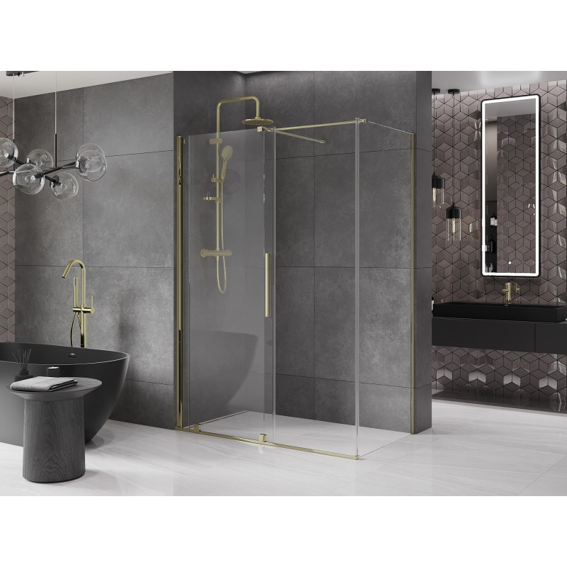 Mexen Velar 160 x 90 cm-es tolóajtós zuhanykabin, átlátszó, arany - 871-160-090-01-50