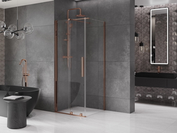 Mexen Velar zuhanykabin tolóajtóval 90 x 90 cm, átlátszó, rózsaarany - 871-090-090-01-60