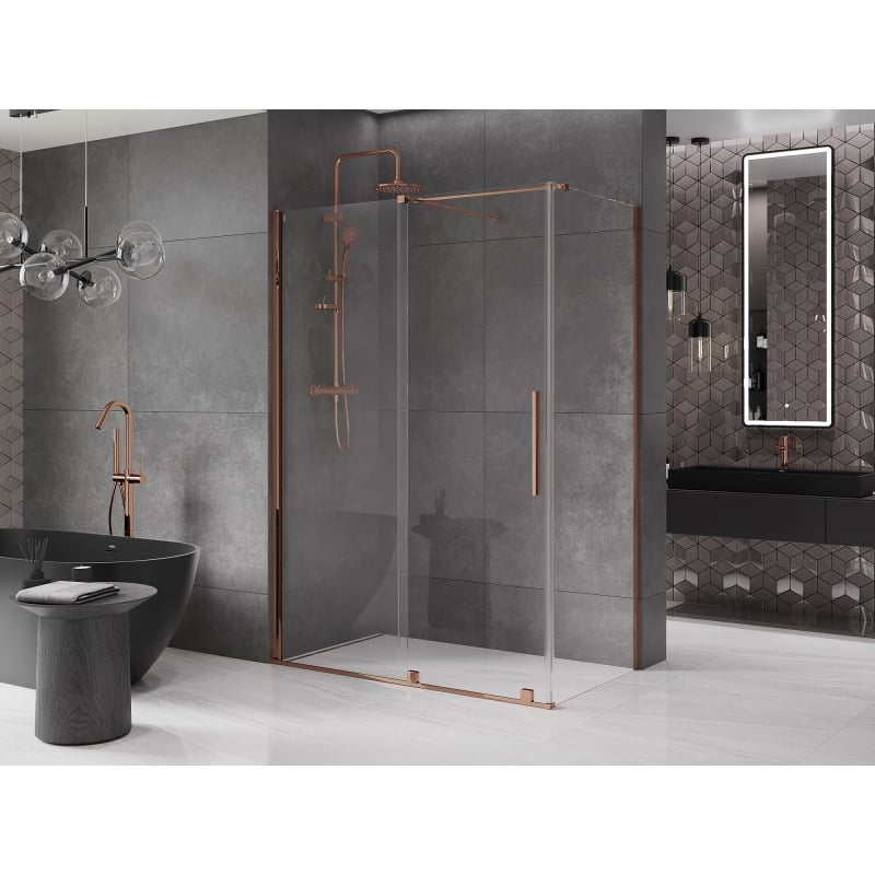 Mexen Velar 140 x 85 cm-es, eltolható zuhanykabin, átlátszó, rózsaszín arany - 871-140-085-01-60
