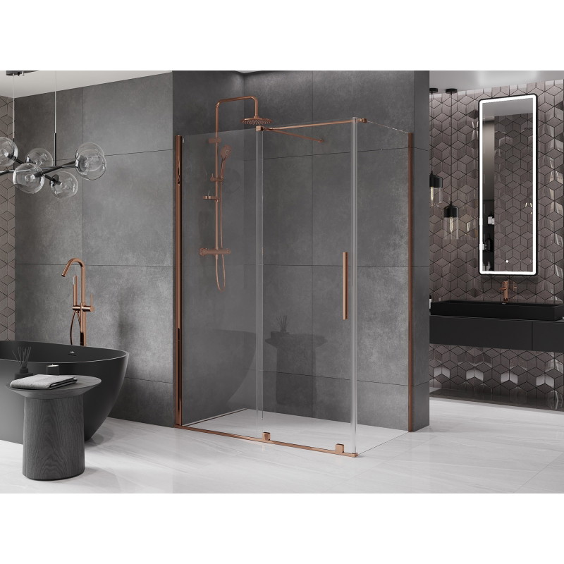 Mexen Velar tolóajtós zuhanykabin 150 x 80 cm, átlátszó, rózsaarany - 871-150-080-01-60