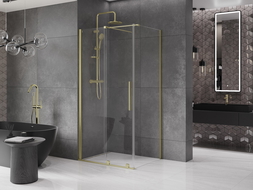 Mexen Velar cabină de duș extensibilă 100 x 80 cm, transparent, auriu cu aspect periat - 871-100-080-01-55