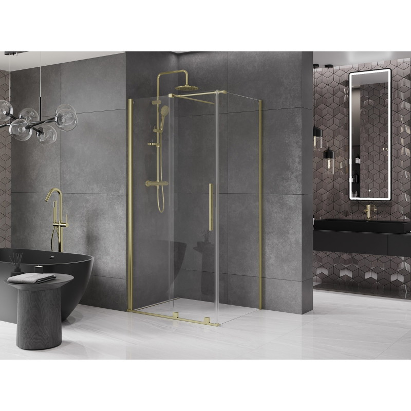 Mexen Velar 100 x 90 cm-es toló zuhanykabin, átlátszó, arany színű kefélt felülettel - 871-100-090-01-55