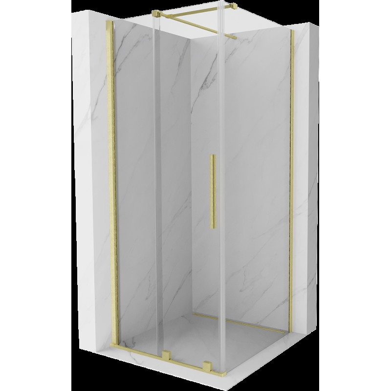 Mexen Velar cabină de duș extensibilă 90 x 90 cm, transparent, auriu cu aspect periat - 871-090-090-01-55