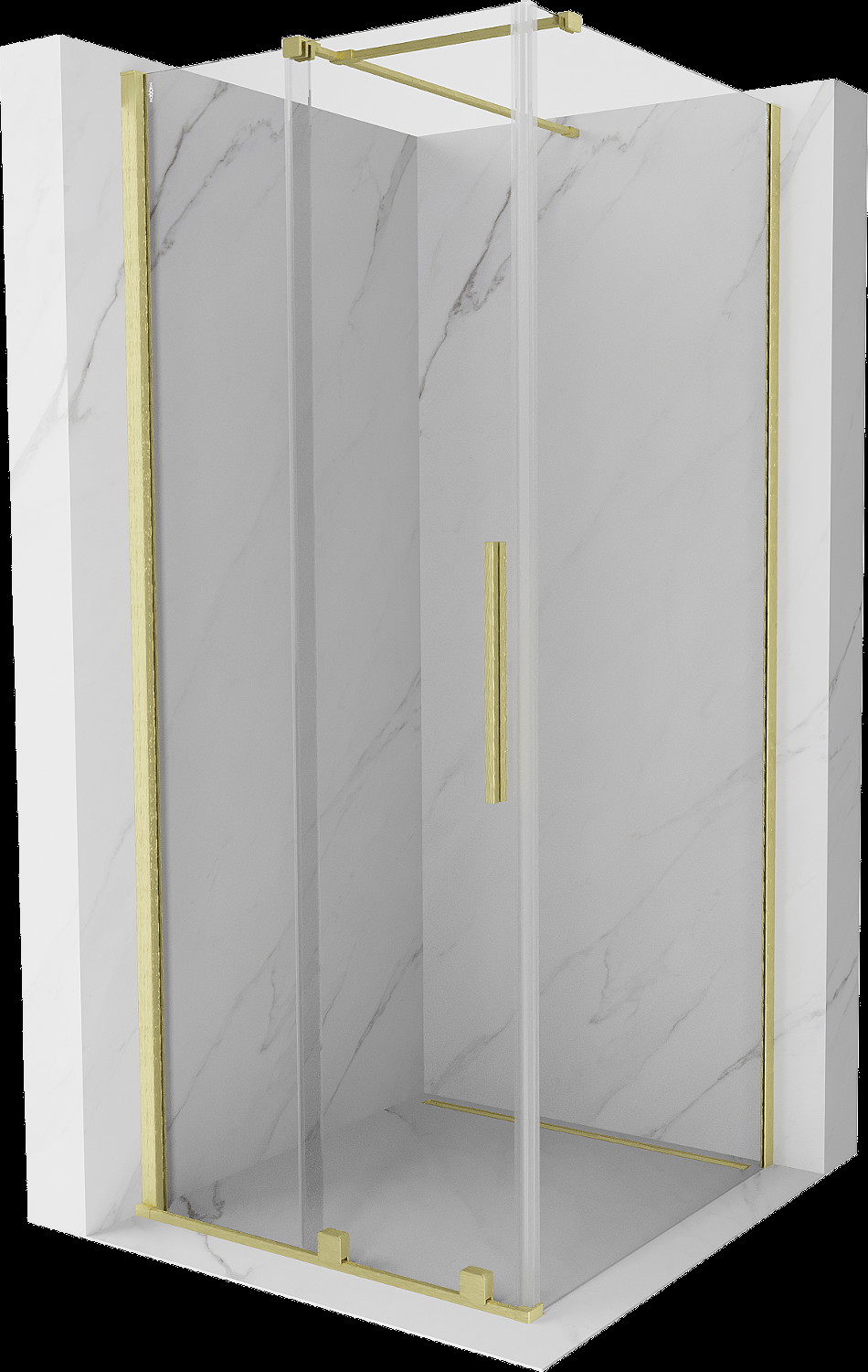 Mexen Velar cabină de duș extensibilă 90 x 90 cm, transparent, auriu cu aspect periat - 871-090-090-01-55