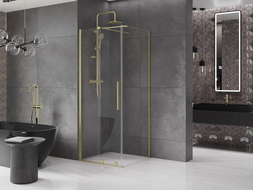 Mexen Velar cabină de duș extensibilă 90 x 90 cm, transparent, auriu cu aspect periat - 871-090-090-01-55