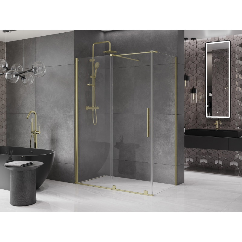Mexen Velar 140 x 80 cm-es tolóajtós zuhanykabin, áttetsző, arany szálcsiszolt - 871-140-080-01-55