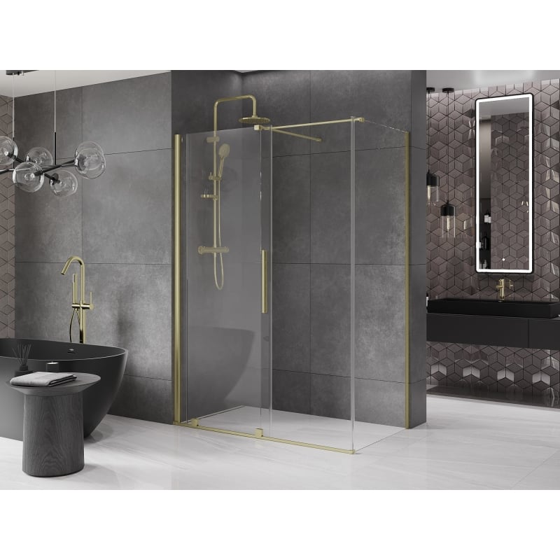 Mexen Velar 160 x 70 cm-es tolóajtós zuhanykabin, átlátszó, arany, kefélt felülettel - 871-160-070-01-55