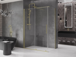 Mexen Velar cabină de duș extensibilă 160 x 80 cm, transparent, auriu cu aspect periat - 871-160-080-01-55