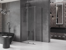 Mexen Velar cabină de duș extensibilă 100 x 80 cm, transparent, gun gray cu aspect periat - 871-100-080-01-66