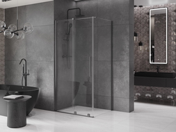 Mexen Velar tolóajtós zuhanykabin 120 x 90 cm, átlátszó, gun gray kefélt - 871-120-090-01-66