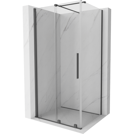 Mexen Velar 130 x 100 cm-es tolóajtós zuhanykabin, átlátszó, gun gray szálcsiszolt - 871-130-100-01-66